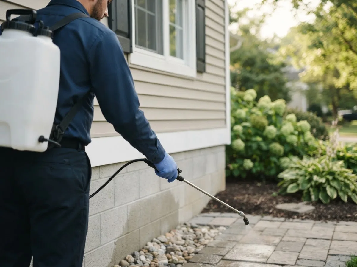 Pest control technician inspecting a home in Sidney, NY